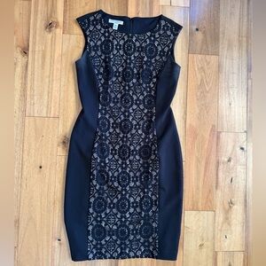 London Style Black and Cream Midi‎ Dress 6P